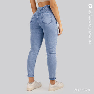 Mom Jeans Tiro Alto Pretina Resortada S7398