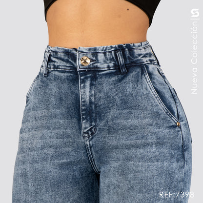 Mom Jeans Tiro Alto Pretina Resortada S7398