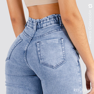 Mom Jeans Tiro Alto Pretina Resortada S7398