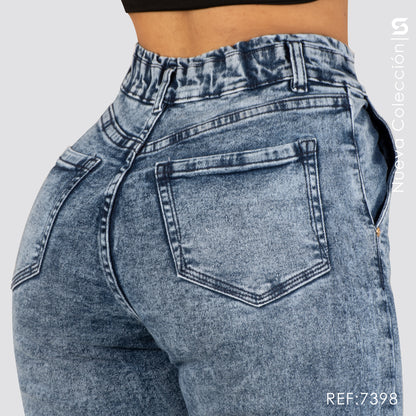 Mom Jeans Tiro Alto Pretina Resortada S7398