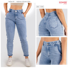 Cargar imagen en el visor de la galería, Mom Jeans Tiro Alto Pretina Resortada S7398