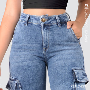 Mom Jeans Cargo Tiro Alto S7439