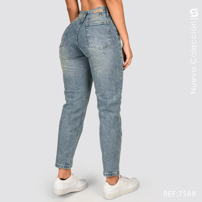 Jeans Mom Fit Tiro Alto S7569