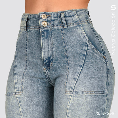 Jeans Mom Fit Tiro Alto S7569