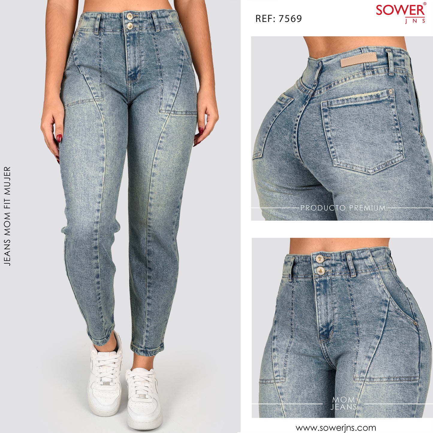 Jeans Mom Fit Tiro Alto S7569