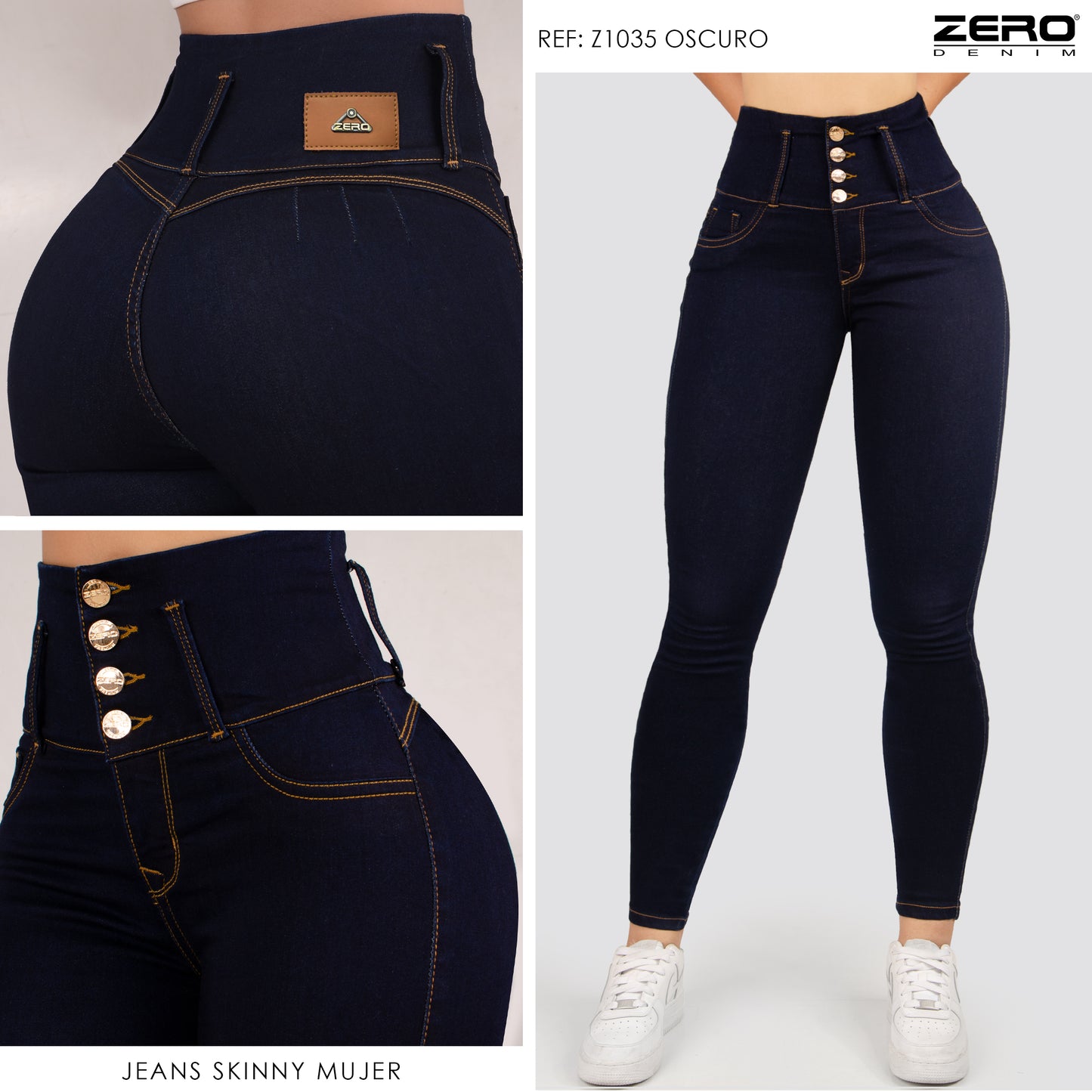 Jeans Skinny Tiro Alto Tono Oscuro Z1035