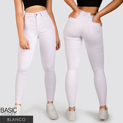 Jeans Skinny Tiro Alto Basic Blanco