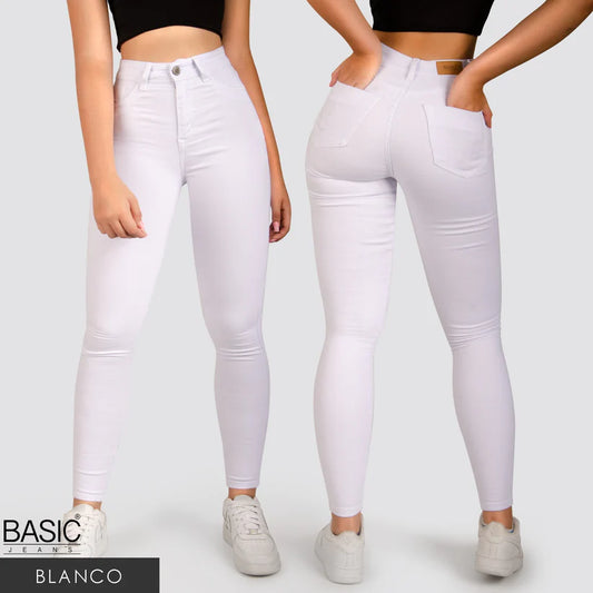 Jeans Skinny Tiro Alto Basic Blanco